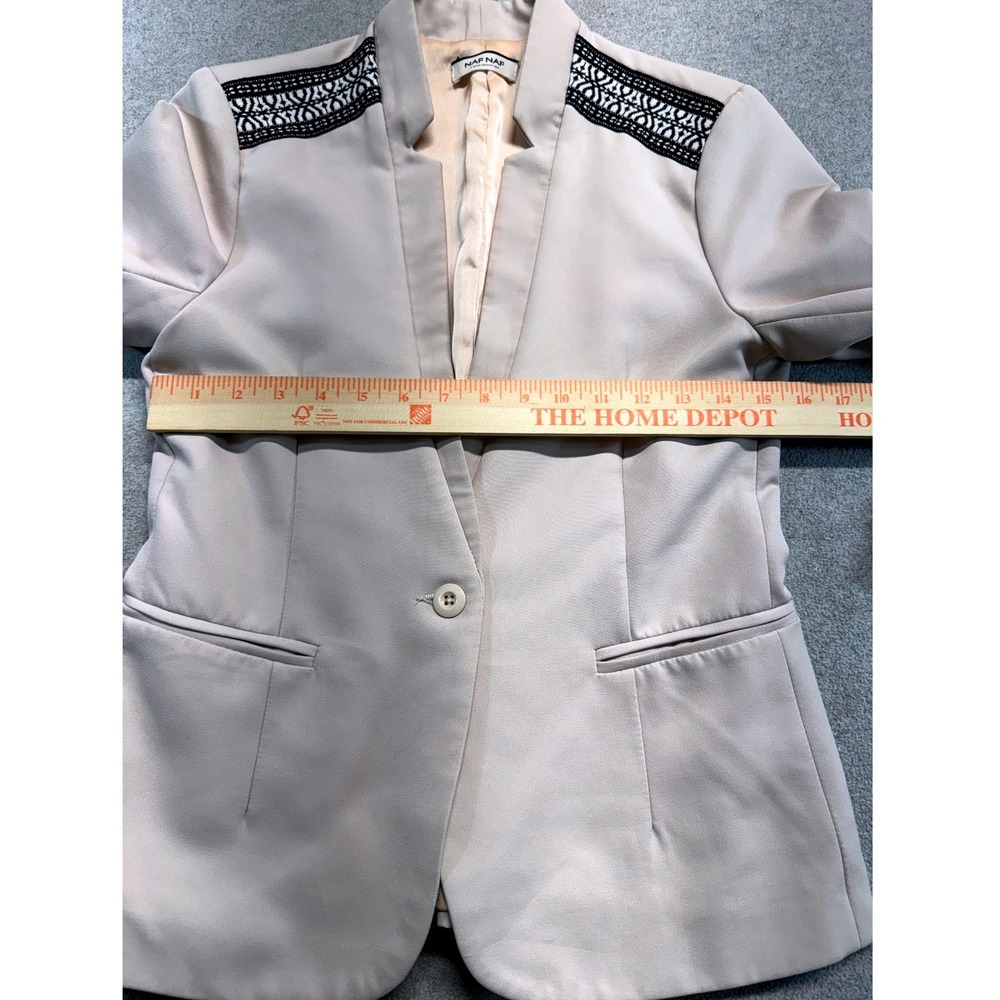 Naf Naf Blazer Womens Small Cream Embroidered Shoulder Cuff Single Button Jacket - Picture 9 of 11